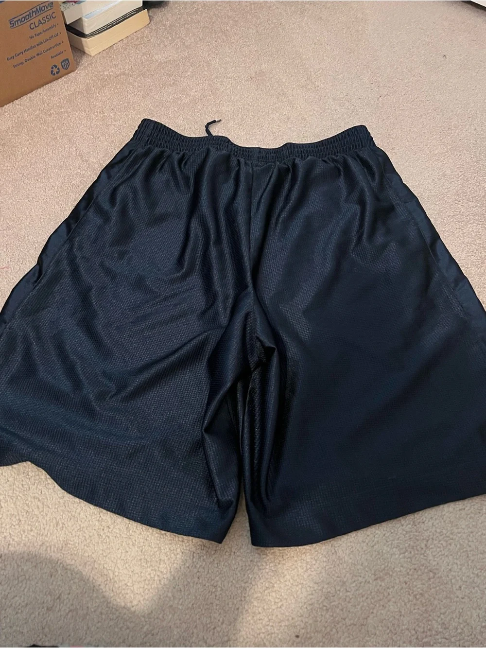 Vintage 2000s Nike Men's Dark Navy Athletic Mesh Shorts with White Swoosh